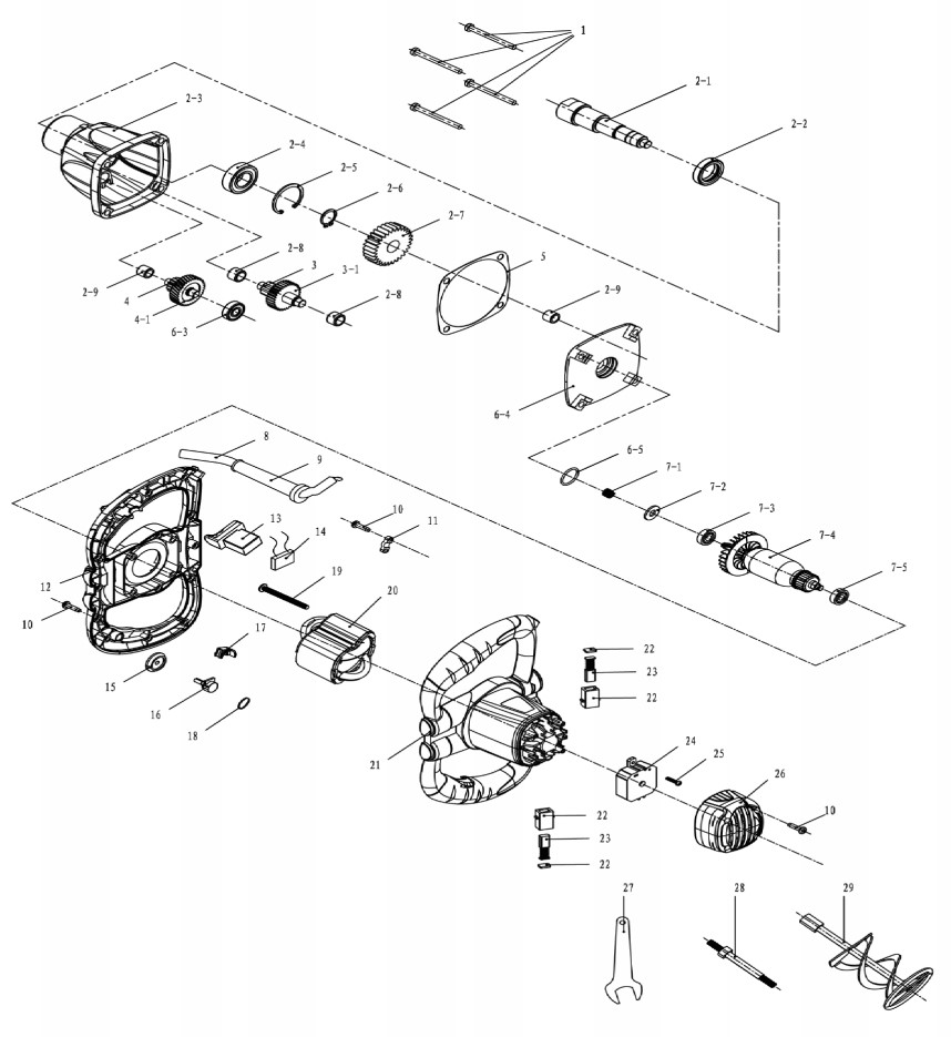 Миксер электрический DCK KQU08-160 - разборная схема