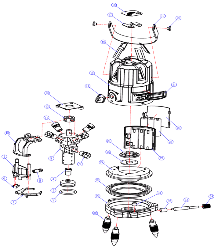 ЗУБР Крест 55, 20 - 70 м, лазерный нивелир, Профессионал (34904) - разборная схема