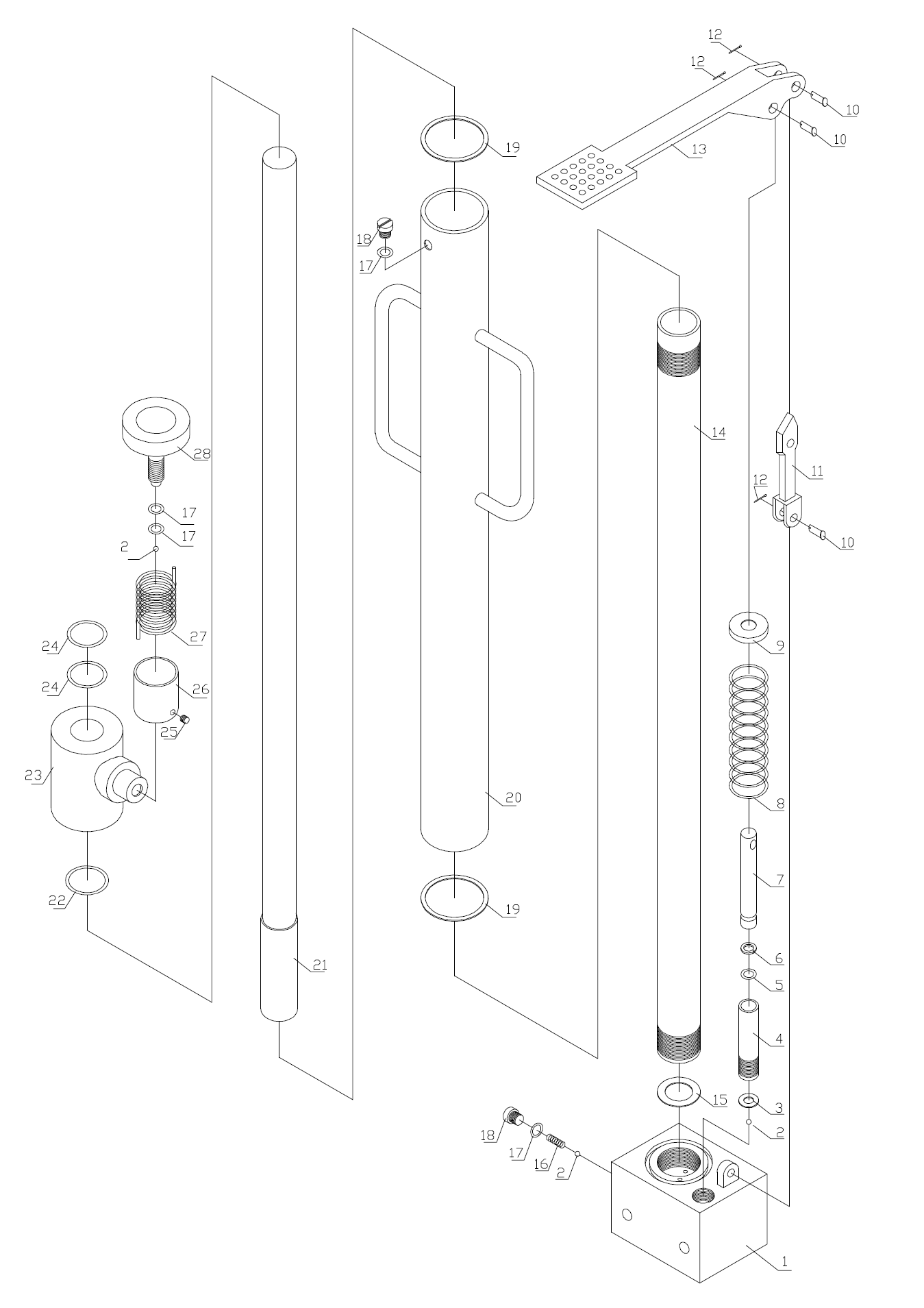 ЗУБР 0.5 т, 1100 - 1900 мм, гидравлическая трансмиссионная стойка, Профессионал (43061-0.5) - посмотреть вариант разборной схемы