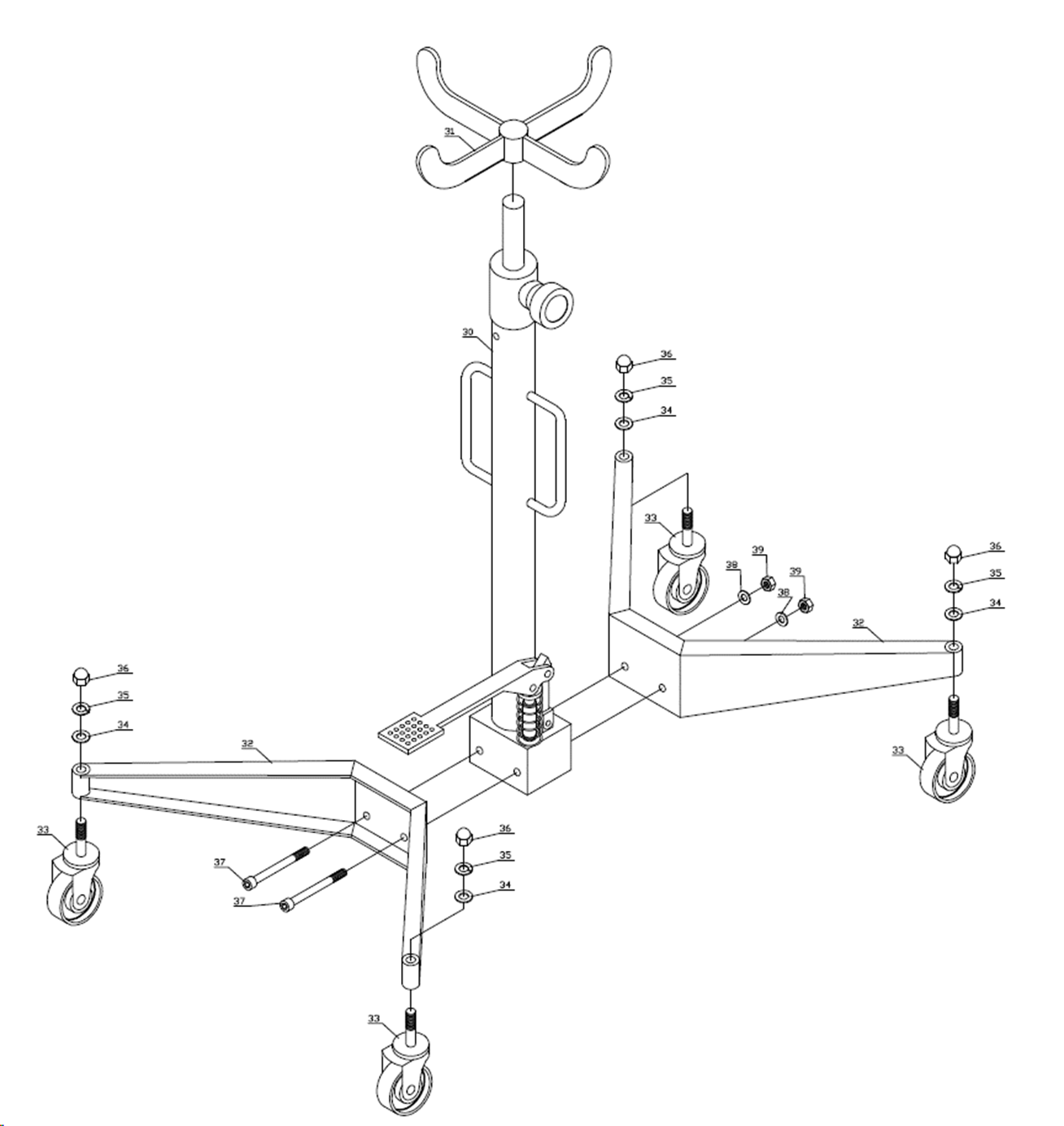 ЗУБР 0.5 т, 1100 - 1900 мм, гидравлическая трансмиссионная стойка, Профессионал (43061-0.5) - посмотреть вариант разборной схемы