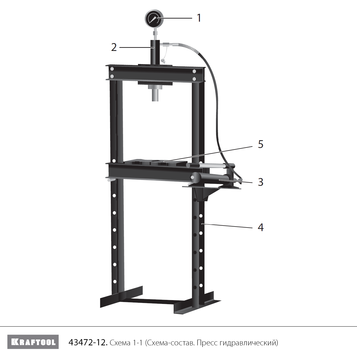 KRAFTOOL PMP-12, 12 т, гидравлический пресс с гидронасосом и манометром (43472-12) - разборная схема