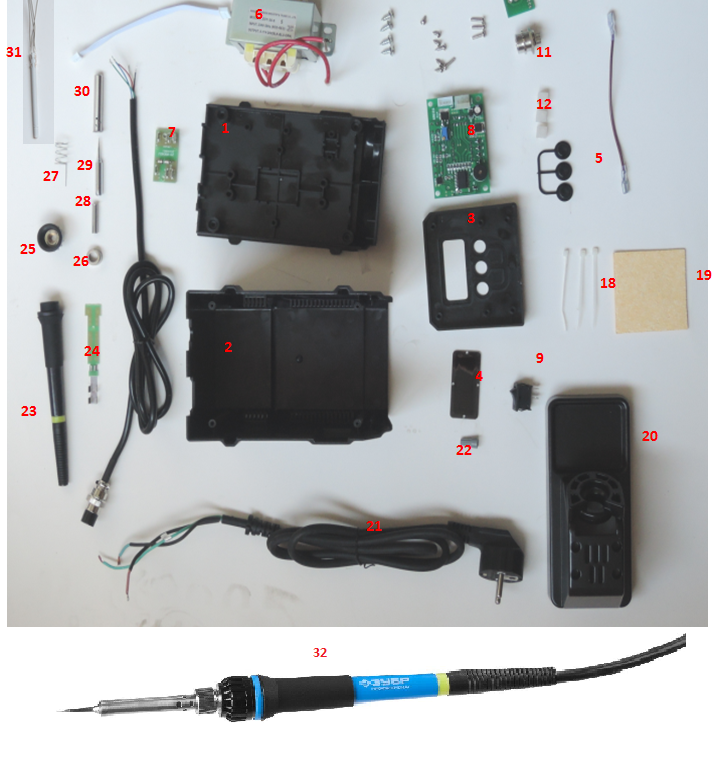 ЗУБР ПСН-60, 60 Вт, 50 - 480°C, керамический нагреватель, низкотемпературная паяльная станция цифровая, Профессионал (55336) - разборная схема