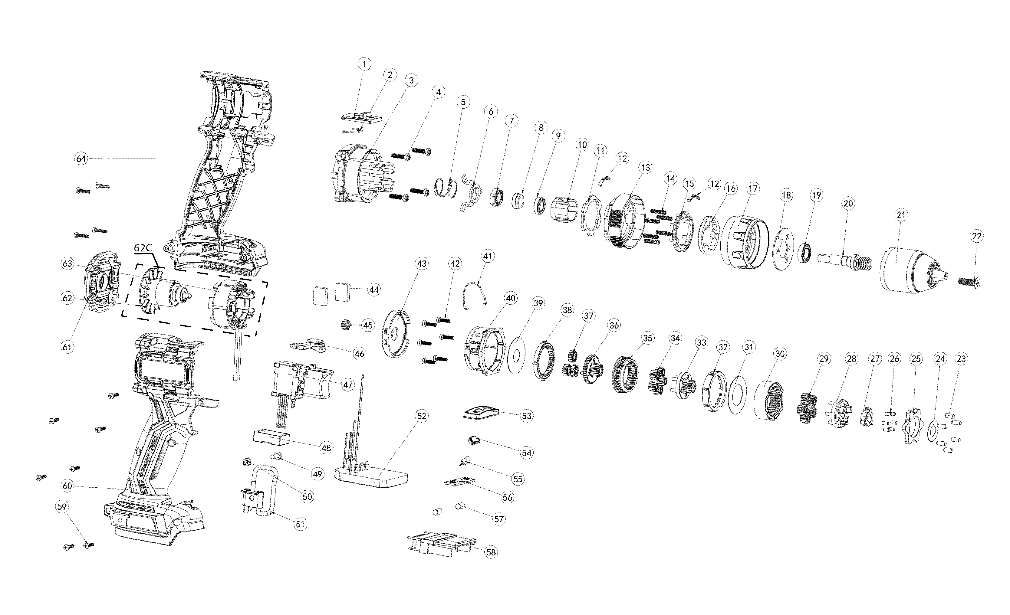 ЗУБР 20 В, 70 Н·м, без АКБ (LMS), бесщеточная ударная дрель-шуруповерт, ПРОФЕССИОНАЛ (DBS-70) - посмотреть вариант разборной схемы