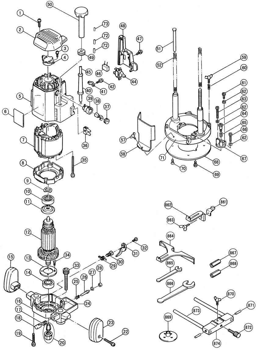 Фрезер по дереву DongCheng DMR02-12, 1850 Вт - разборная схема