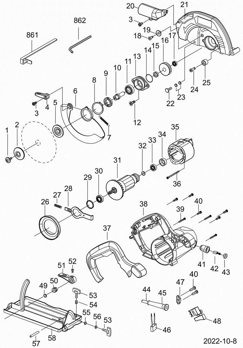 Циркулярная пила DongCheng DMY07-185, 1500 Вт, 185 мм - разборная схема