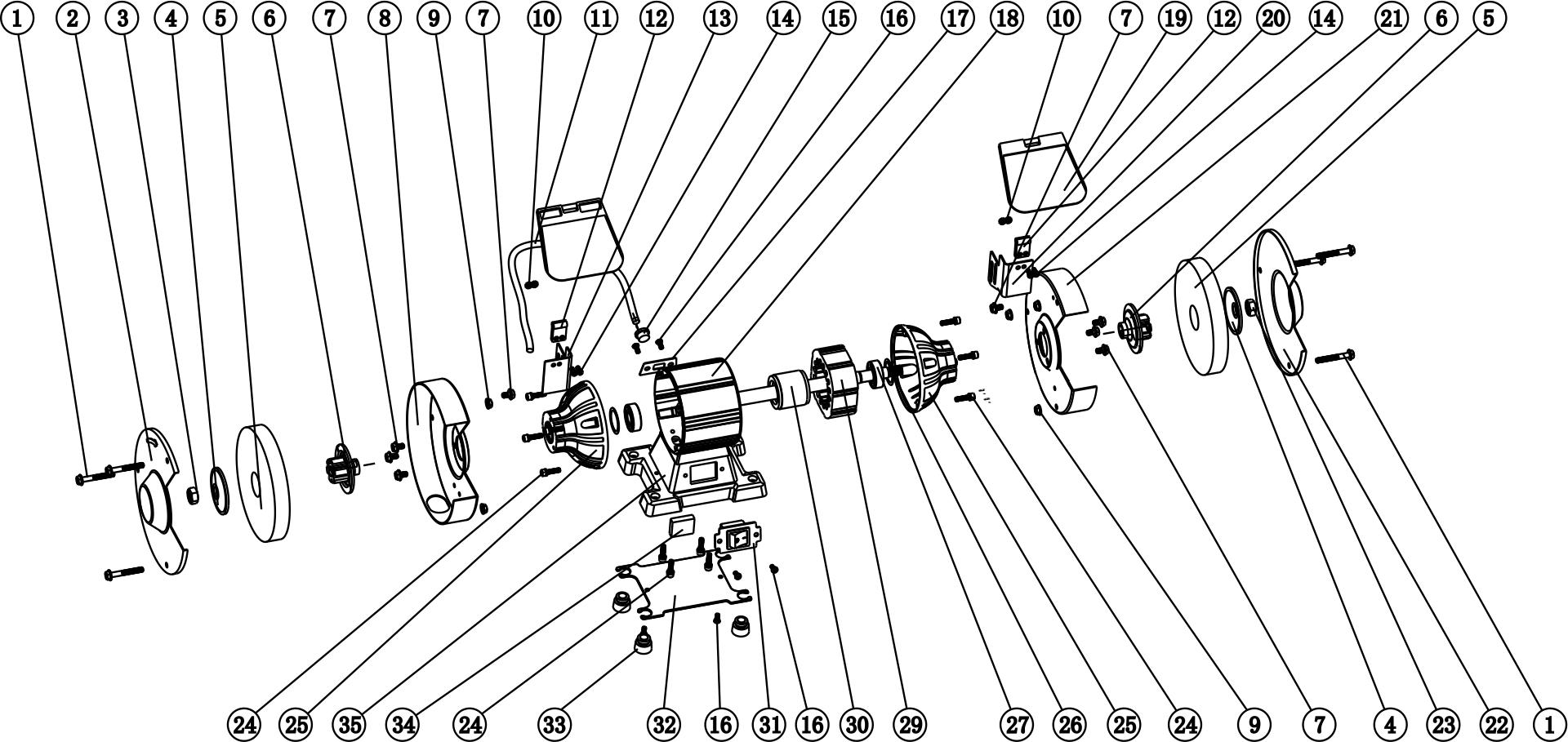 Станок заточный DongCheng DSE125, 250 Вт, 125 мм - разборная схема