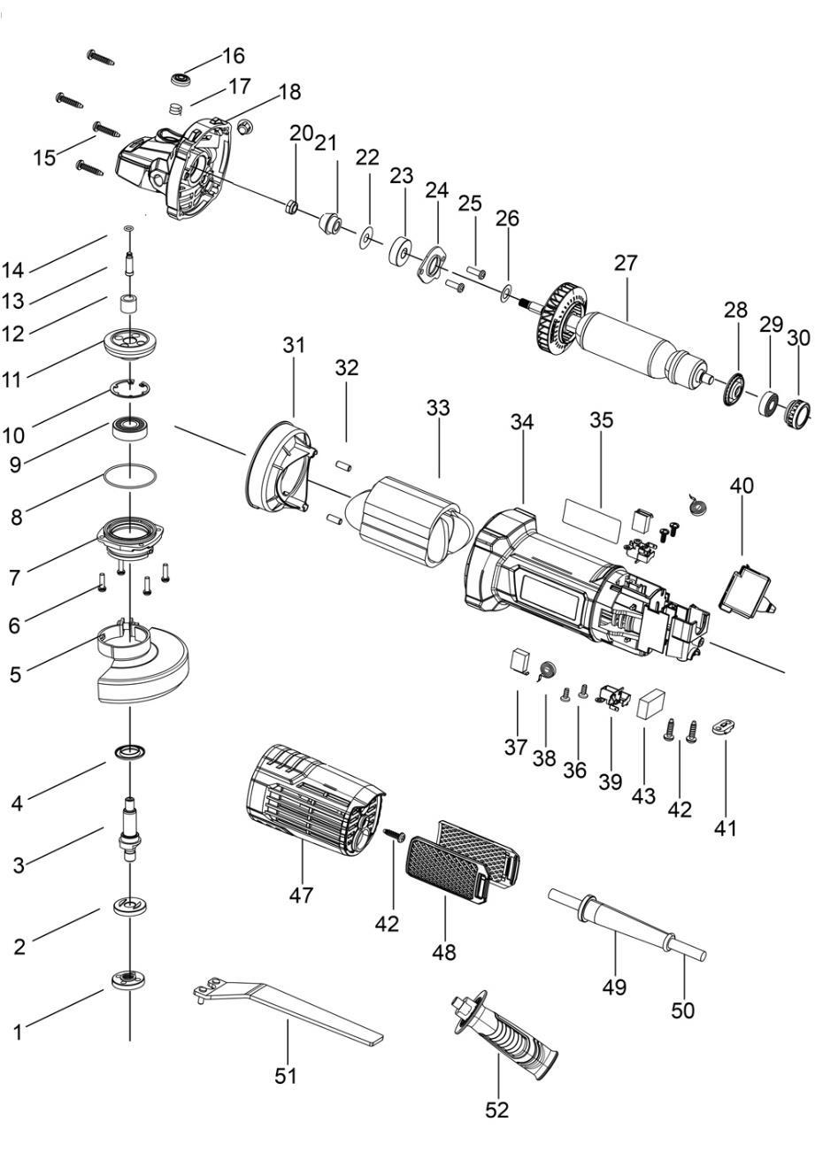 Угловая шлифовальная машина DongCheng DSM17-125B, 1100 Вт, 125 мм - разборная схема