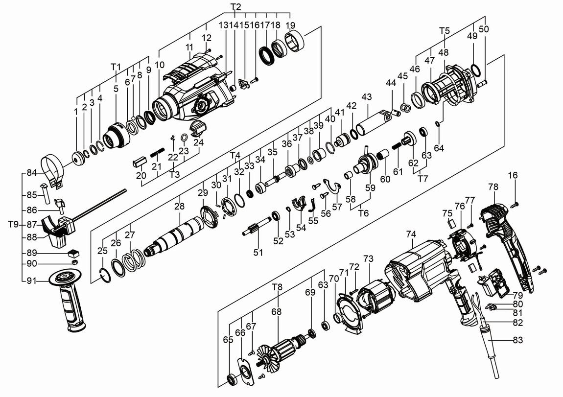 Перфоратор DongCheng DZC04-28, 820 Вт, 3,3 Дж - разборная схема