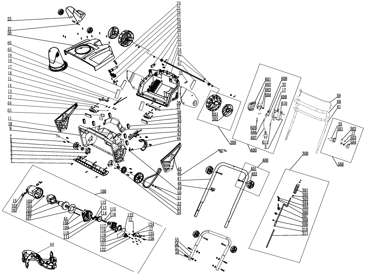 STEHER 2300 Вт, электрический снегоуборщик, EXTREM (EST-2300) - посмотреть вариант разборной схемы