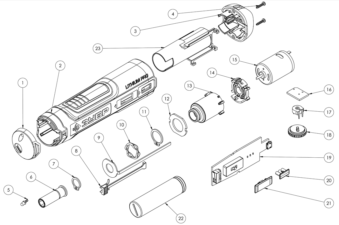 ЗУБР ZUBR GO 4 Vmax, аккумуляторная отвертка, Профессионал (PSD-4) - посмотреть вариант разборной схемы
