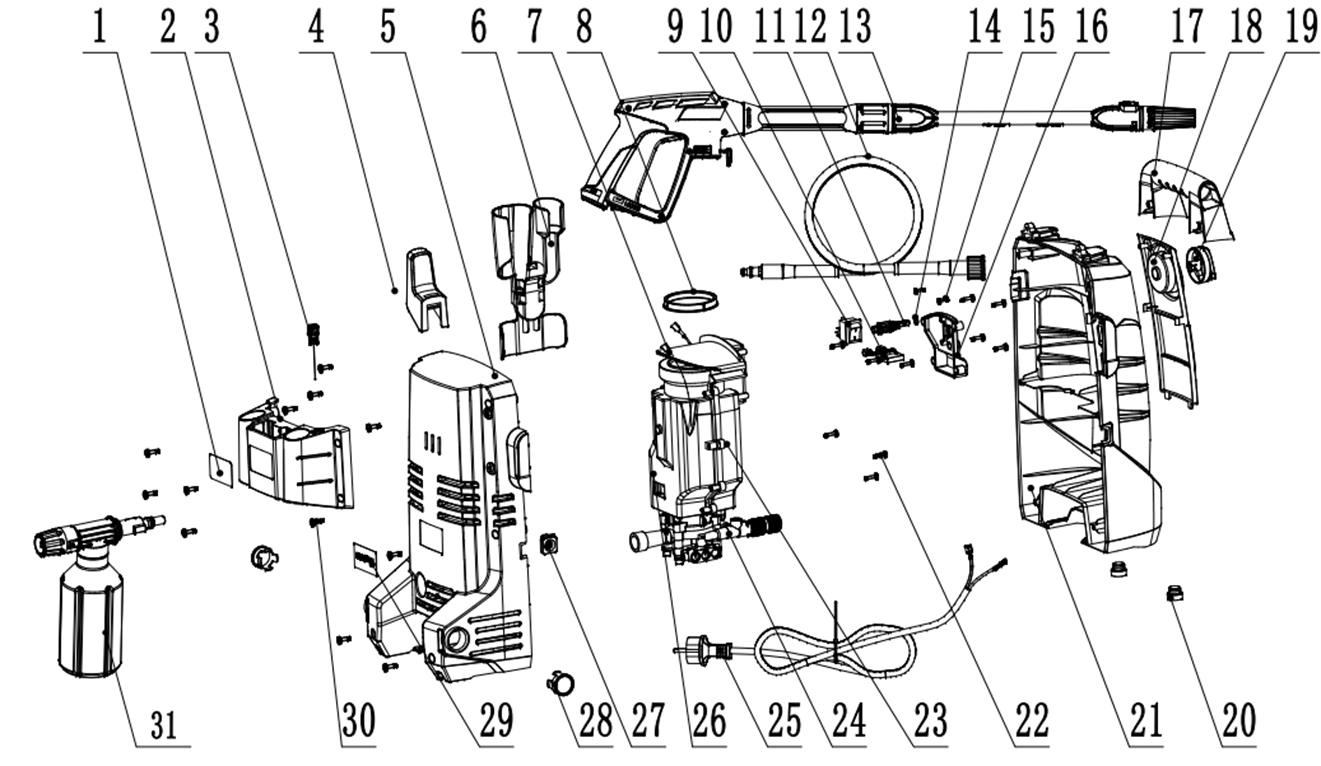 ЗУБР 115 Атм, 1500 Вт, мойка высокого давления, пистолет МИГ-180 (АВД-115) - посмотреть вариант разборной схемы