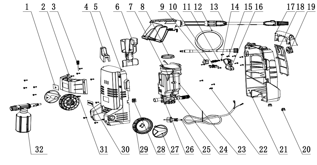 ЗУБР 140 Атм, 1700 Вт, мойка высокого давления, пистолет МИГ-180 (АВД-140) - посмотреть вариант разборной схемы