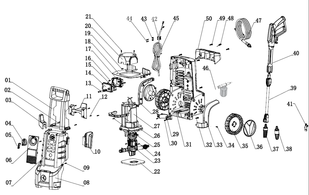 ЗУБР 160 Атм, 2100 Вт, мойка высокого давления, пистолет МИГ-180 (АВД-160) - посмотреть вариант разборной схемы