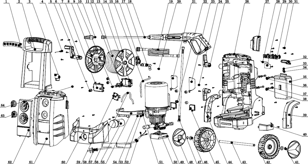 ЗУБР 200 Атм, 2600 Вт, мойка высокого давления, пистолет МИГ-280, Профессионал (АВД-П200) - посмотреть вариант разборной схемы