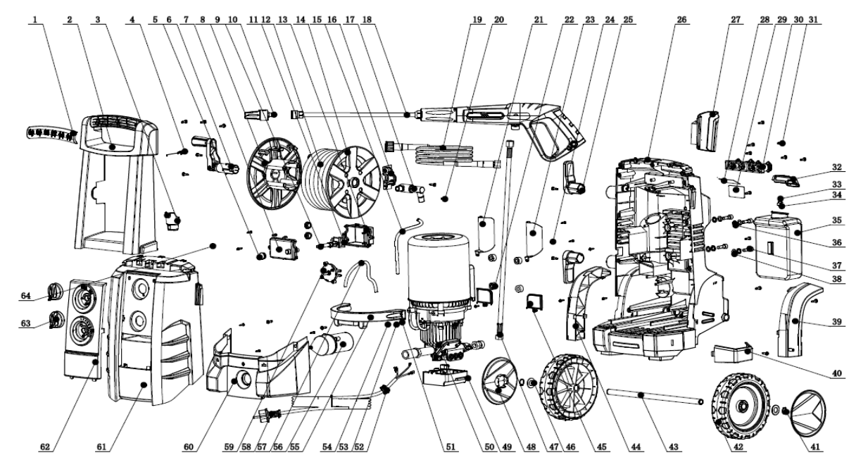 ЗУБР 240 Атм, 3300 Вт, мойка высокого давления, пистолет МИГ-280, Профессионал (АВД-П240) - посмотреть вариант разборной схемы
