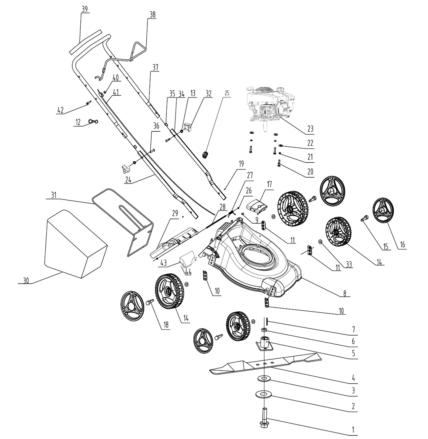ЗУБР 400 мм, 3.5 л.с., бензиновая газонокосилка (ГБ-400) - посмотреть вариант разборной схемы