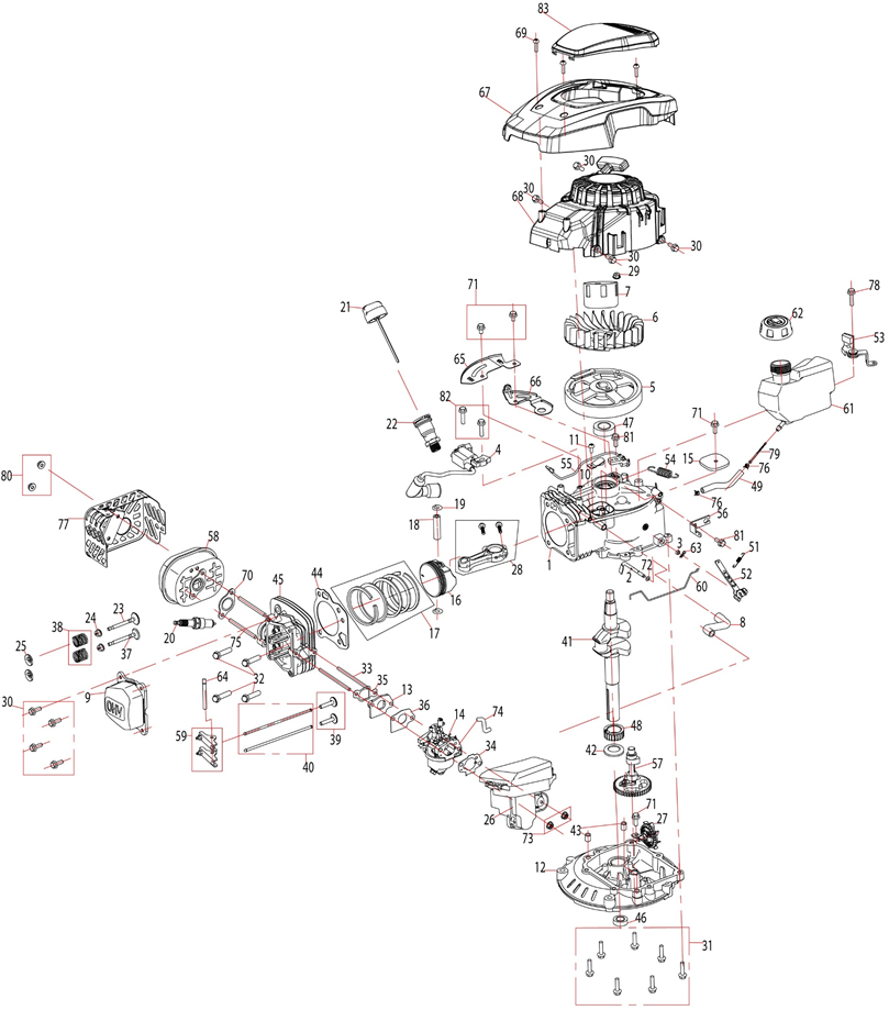 ЗУБР 400 мм, 3.5 л.с., бензиновая газонокосилка (ГБ-400) - посмотреть вариант разборной схемы