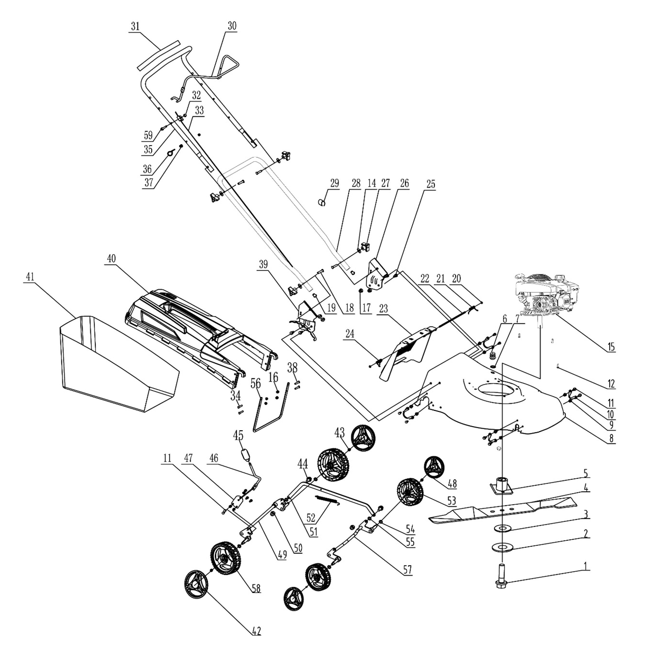 ЗУБР 410 мм, 3.5 л.с., бензиновая газонокосилка (ГБ-410) - посмотреть вариант разборной схемы