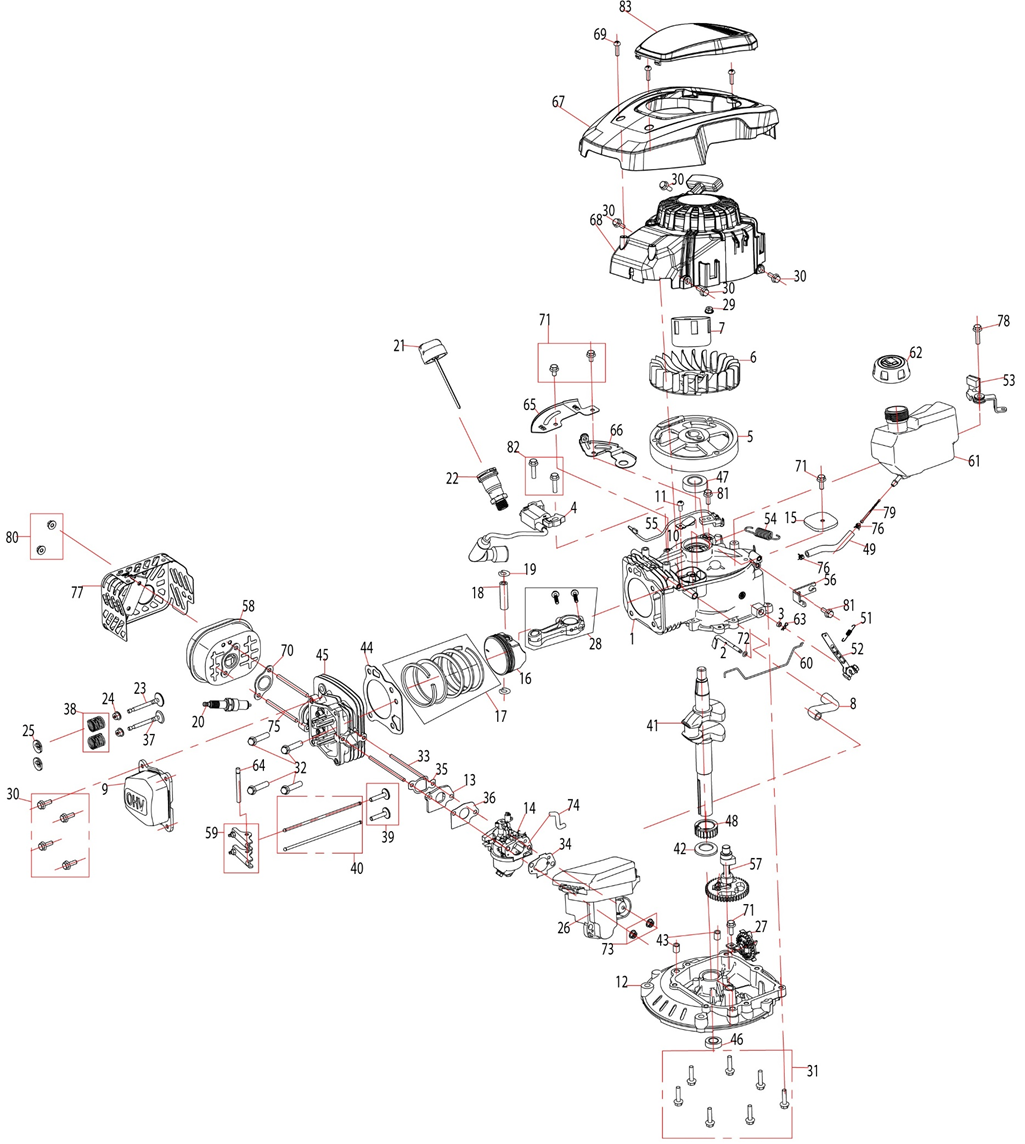 ЗУБР 410 мм, 3.5 л.с., бензиновая газонокосилка (ГБ-410) - посмотреть вариант разборной схемы