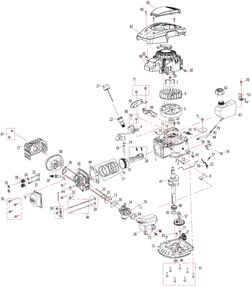 ЗУБР 460 мм, 4.5 л.с., бензиновая газонокосилка (ГБ-460) - посмотреть вариант разборной схемы
