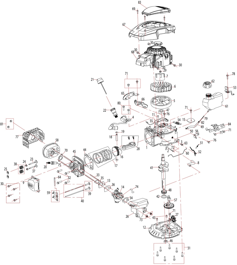 ЗУБР 460 мм, 4.5 л.с., бензиновая самоходная газонокосилка (ГБС-460) - посмотреть вариант разборной схемы