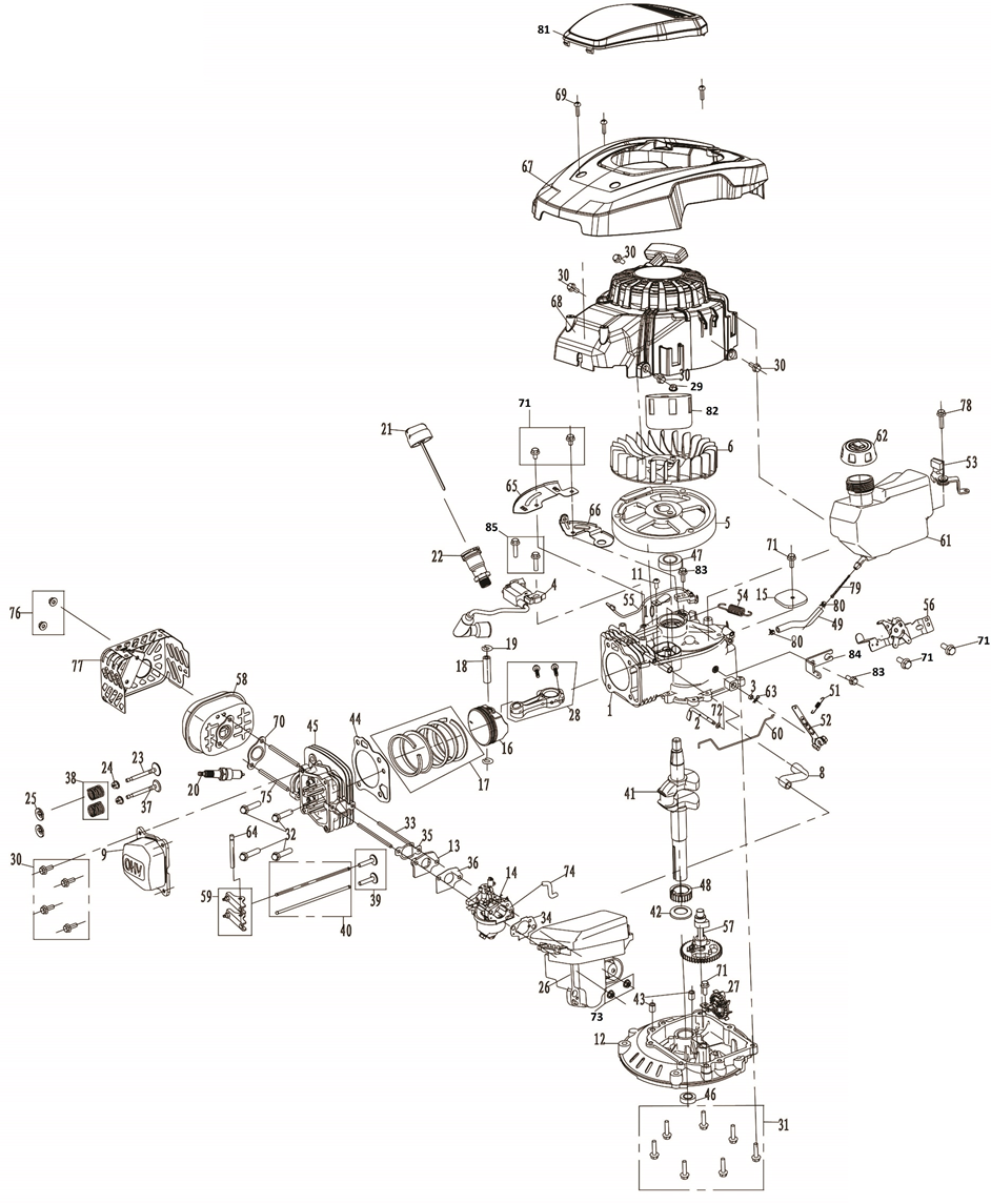 ЗУБР 510 мм, 6.5 л.с., бензиновая самоходная газонокосилка (ГБС-510) - посмотреть вариант разборной схемы