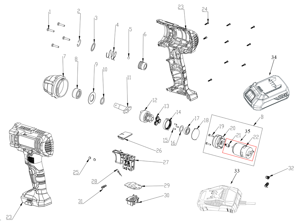 ЗУБР С1-18, 18 В, 250 Н·м, без АКБ, винтоверт ударный (ГВЛ-255) - посмотреть вариант разборной схемы