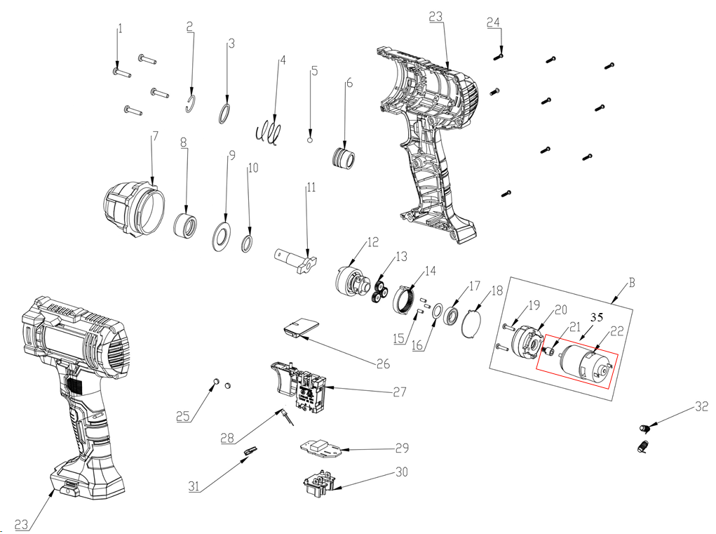 ЗУБР С1-18, 18 В, 250 Н·м, без АКБ, винтоверт ударный (ГВЛ-255) - посмотреть вариант разборной схемы