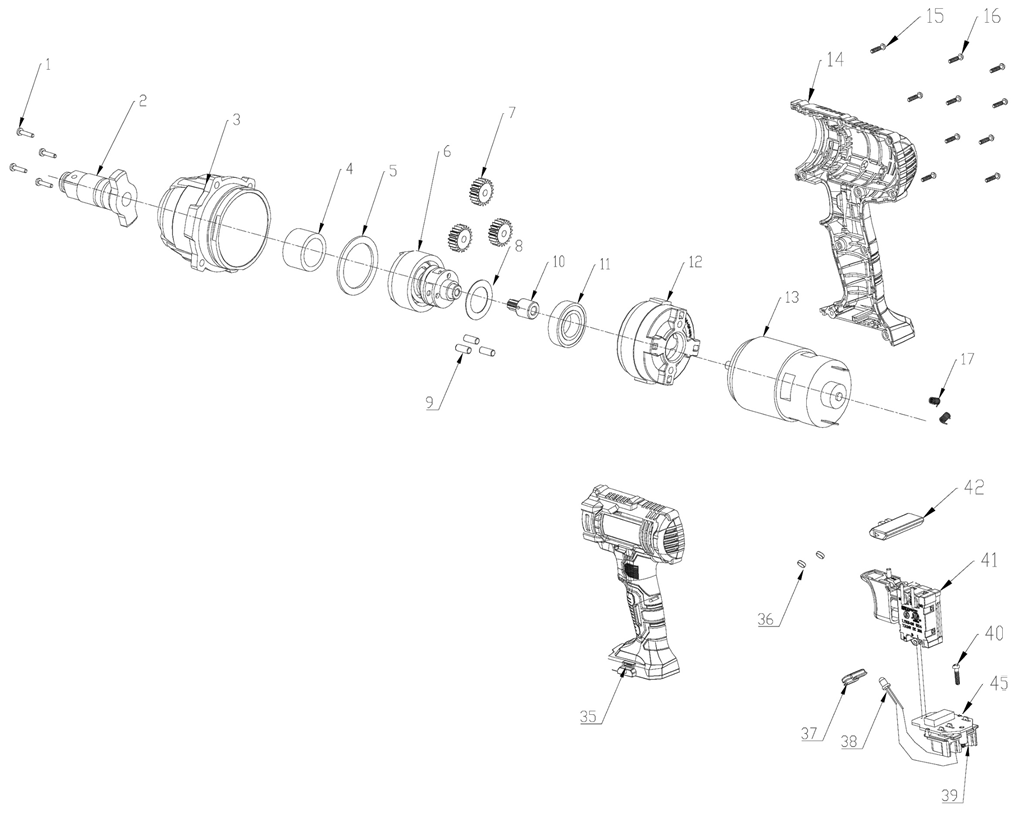ЗУБР С1-18, 18 В, 250 Н·м, без АКБ, гайковерт ударный (ГУЛ-255) - посмотреть вариант разборной схемы
