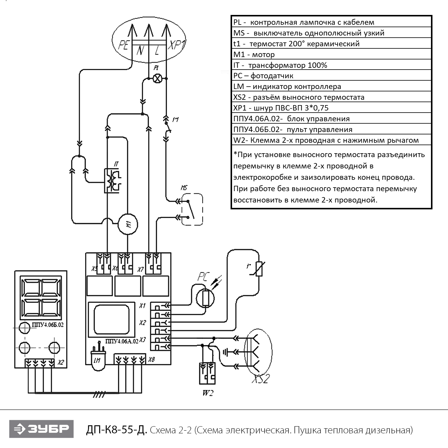 ЗУБР 55 кВт, дизельная тепловая пушка, прямой нагрев (ДП-К8-55-Д) - посмотреть вариант разборной схемы