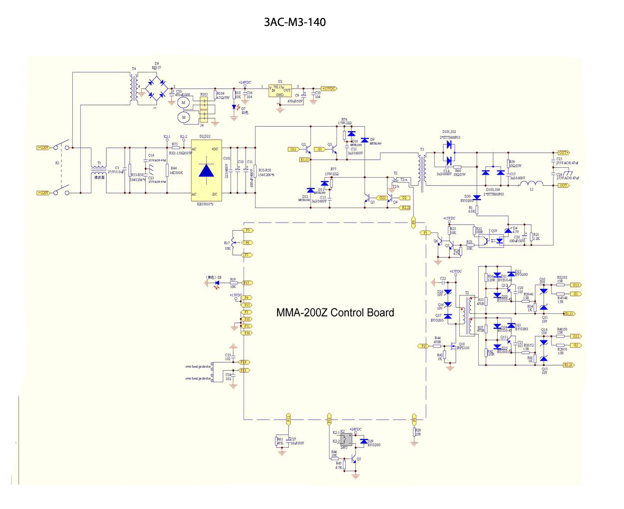 ЗУБР ММА, 140 А, MMA, сварочный аппарат инверторный, макс. электрод Ø 4.0 мм (ЗАС-М3-140) - посмотреть вариант разборной схемы