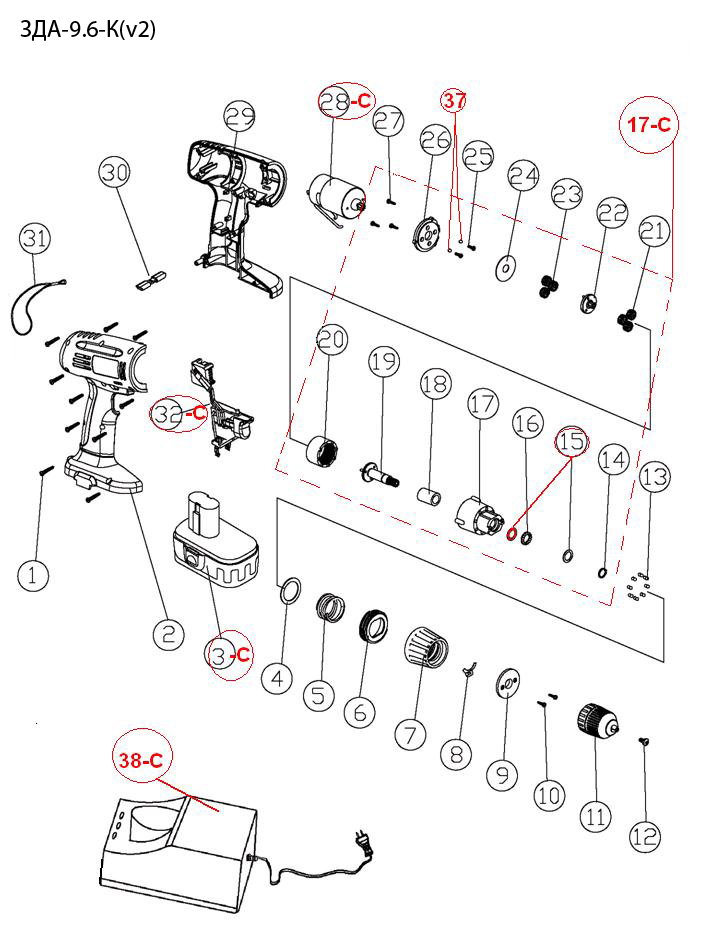 Инструмент [ЗДА-9.6-К] - разборная схема
