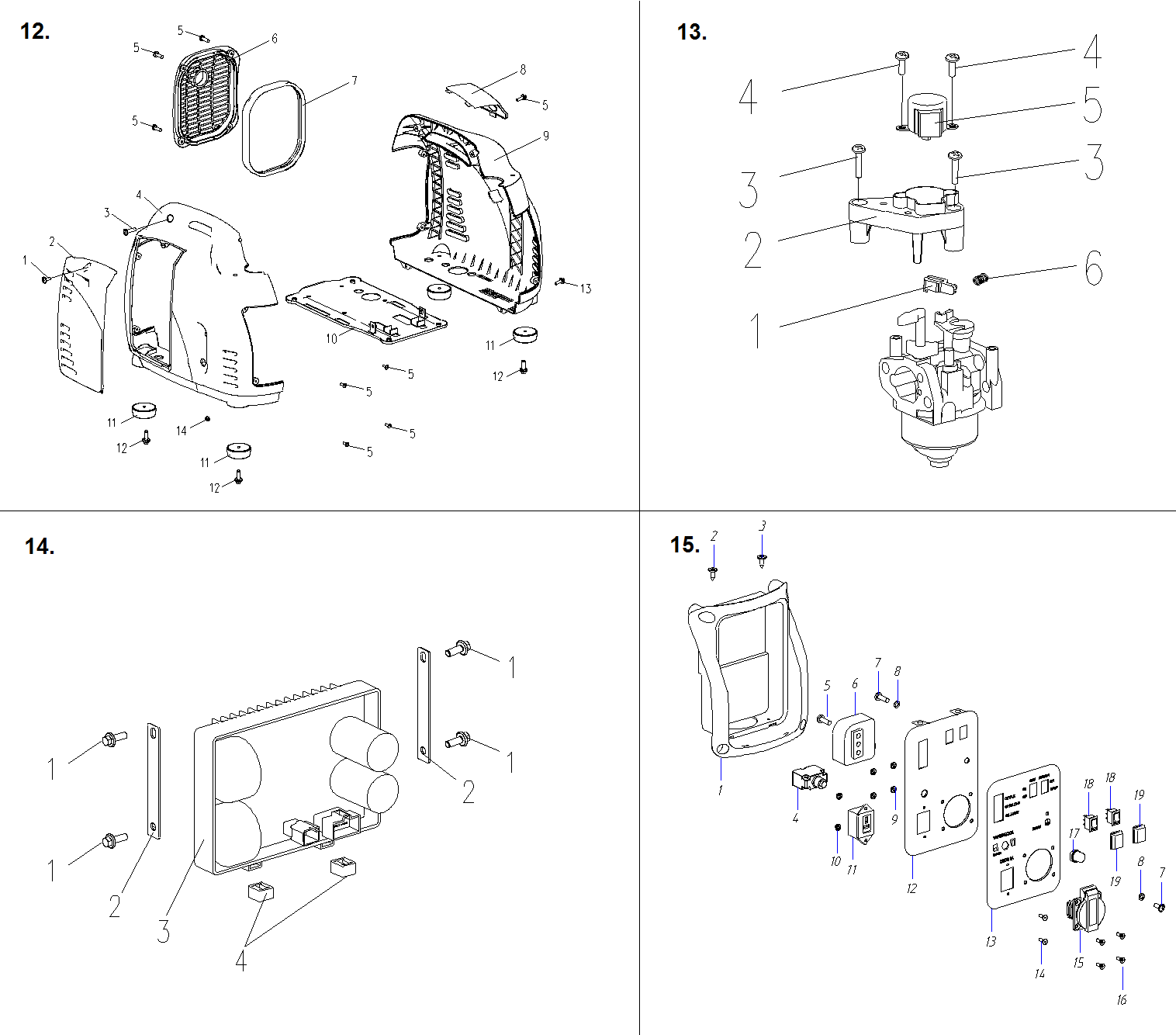 ЗУБР 1200 Вт, инверторный генератор, Профессионал (ЗИГ-1200) - посмотреть вариант разборной схемы