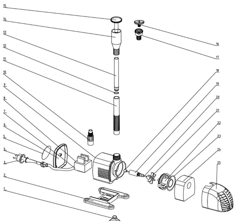 ЗУБР 28 Вт, фонтанный насос (ЗНФЧ-20-1.6) - разборная схема