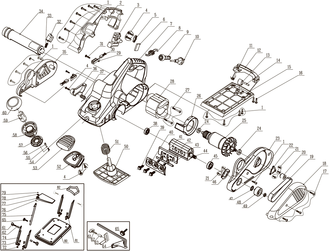 ЗУБР 1300 Вт, 110 мм, электрический рубанок (электрорубанок), станина (ЗР-1300-110) - разборная схема