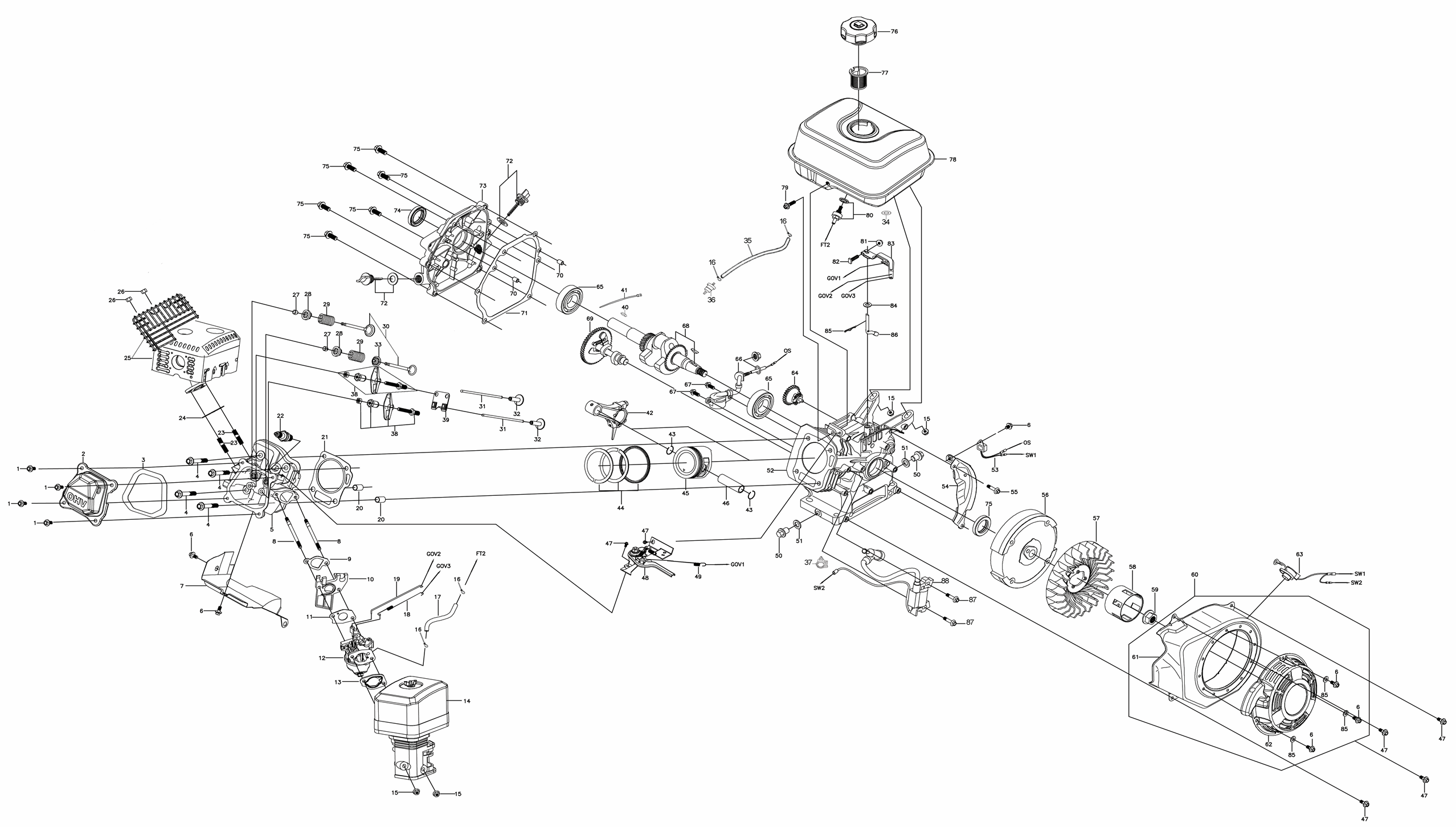 ЗУБР диск 350 мм, 115 мм макс. рез, бензиновый швонарезчик (резчик швов), Профессионал (ЗШБ-350) - посмотреть вариант разборной схемы