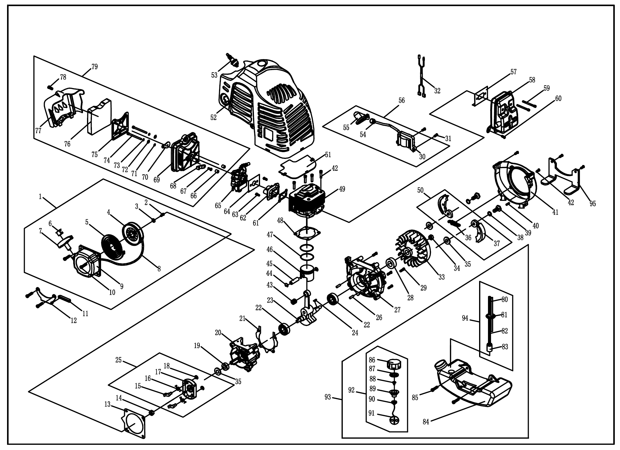 ЗУБР 1.3 кВт, бензиновый триммер (КРБ-1300) - посмотреть вариант разборной схемы