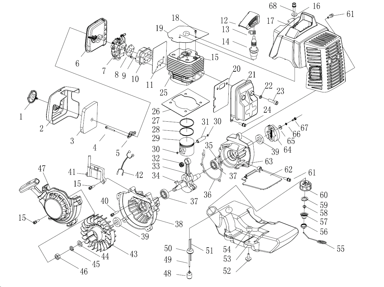 ЗУБР d 60 - 300 мм, 71 см3, 2 оператора, мотобур (бензобур) (МБ2-300) - посмотреть вариант разборной схемы