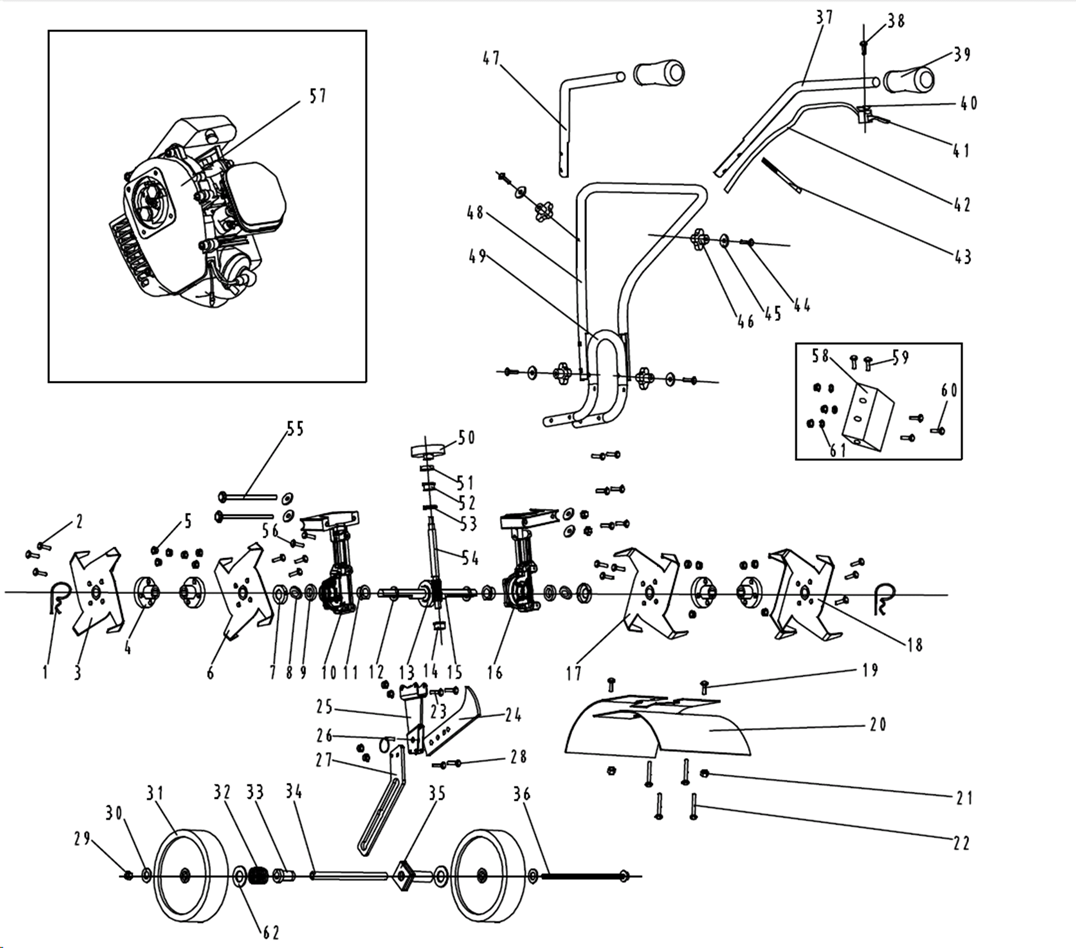 ЗУБР 2.2 л.с., бензиновый культиватор (МКЛ-100) - посмотреть вариант разборной схемы