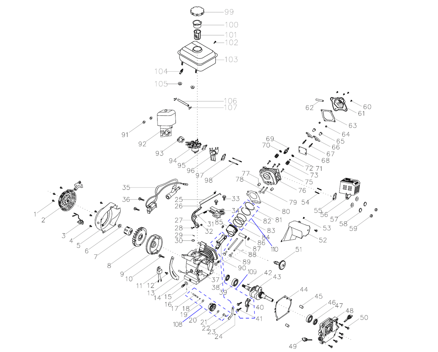 ЗУБР 6.5 л.с., бензиновый культиватор (МКТ-170) - посмотреть вариант разборной схемы