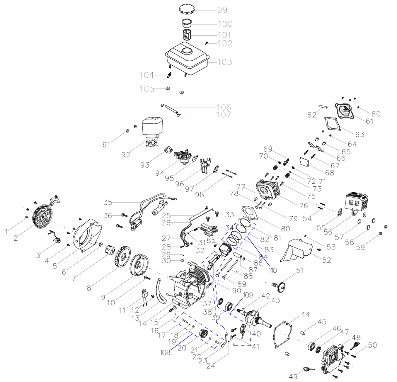 ЗУБР 7 л.с., бензиновый культиватор (МКТ-200) - посмотреть вариант разборной схемы