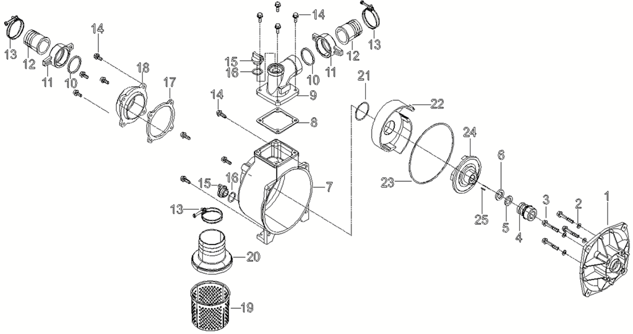 ЗУБР 1600 л/мин, мотопомпа бензиновая (МП-1600) - посмотреть вариант разборной схемы