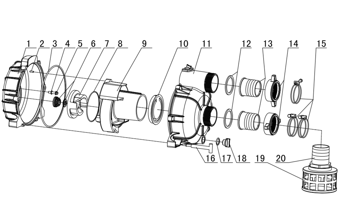 ЗУБР 1300 л/мин, мотопомпа бензиновая для грязной воды (МПГ-1300) - посмотреть вариант разборной схемы