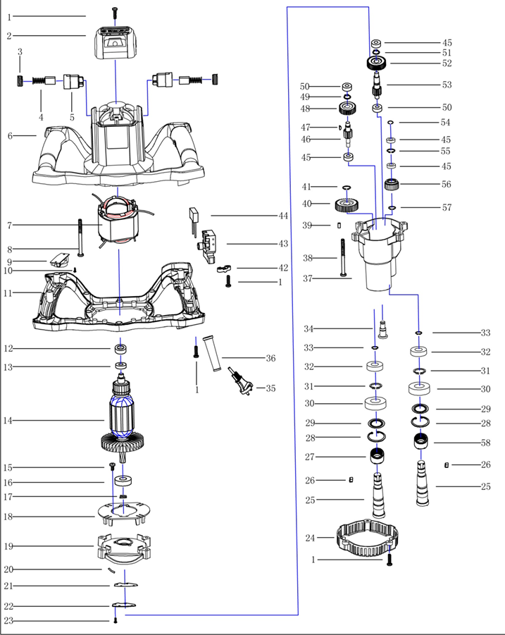 ЗУБР М27, 1400 Вт, строительный двойной миксер (МРД-1400) - разборная схема