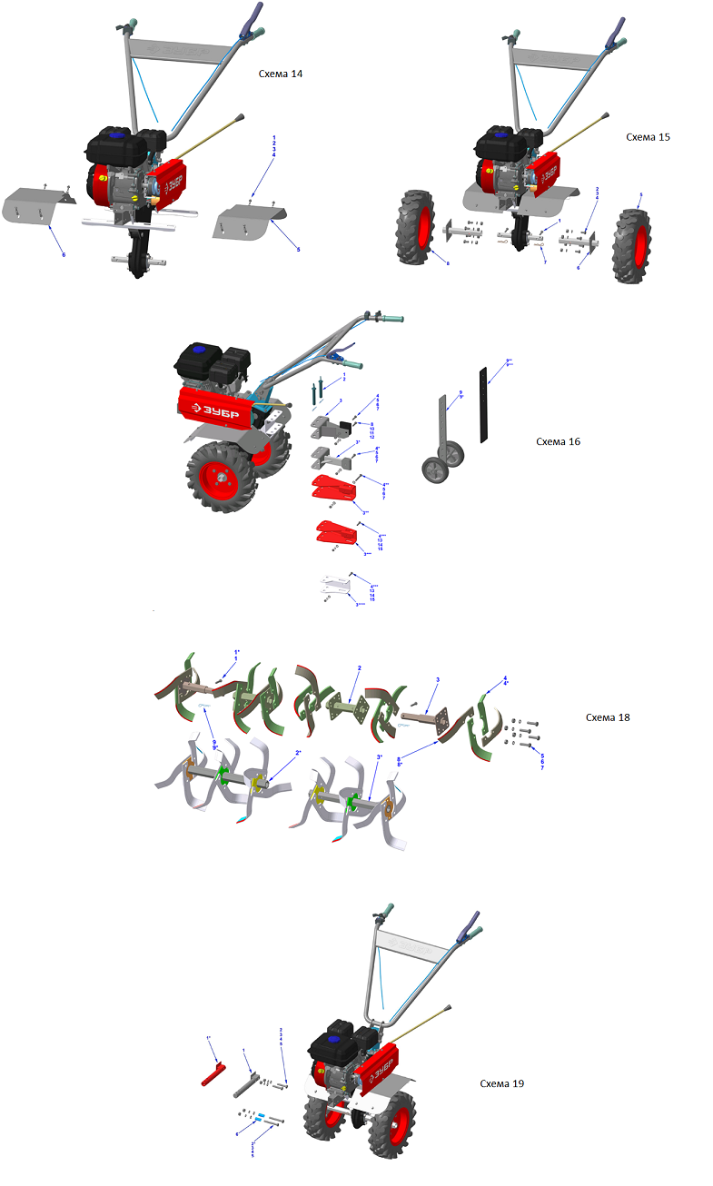 ЗУБР 7 л.с., мотоблок (МТБ-300) - посмотреть вариант разборной схемы