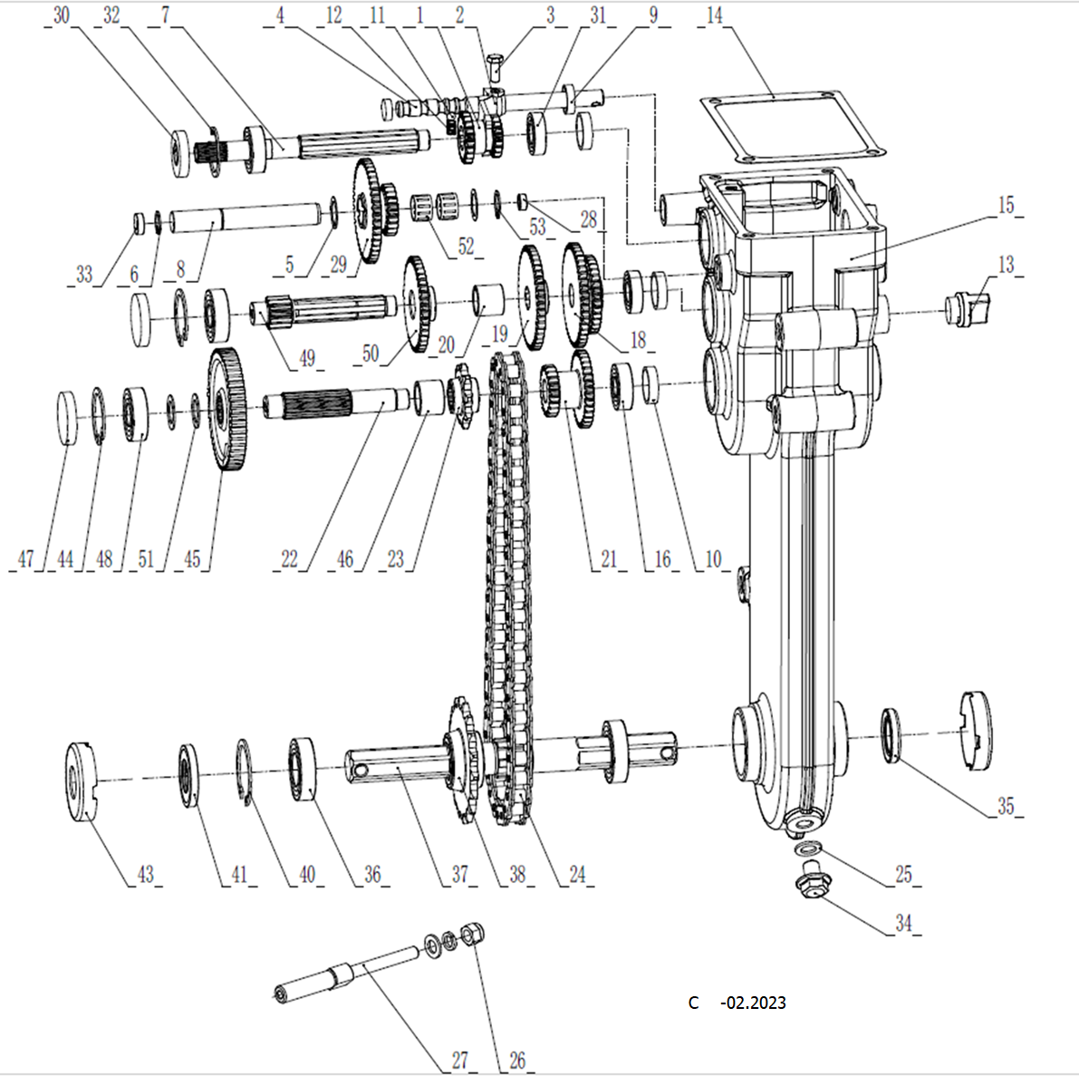 ЗУБР 7 л.с., усиленный мотоблок с понижающей передачей (МТУ-450) - посмотреть вариант разборной схемы