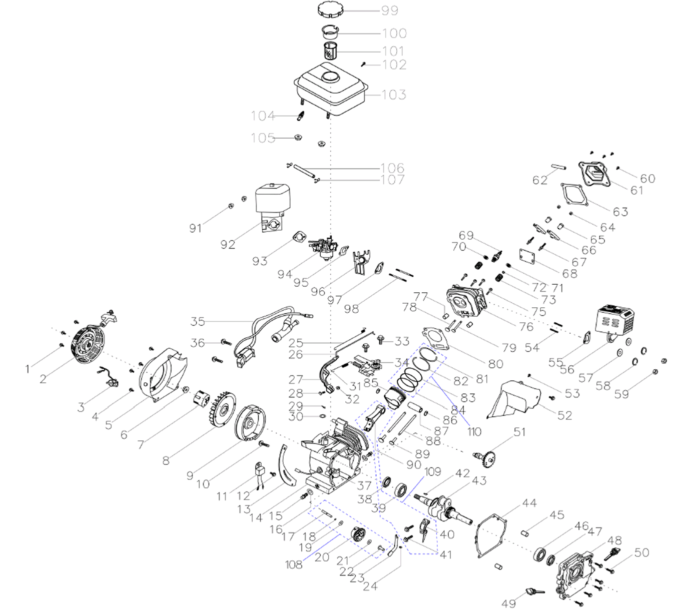 ЗУБР 7 л.с., мотоблок с ВОМ (МТШ-500) - посмотреть вариант разборной схемы
