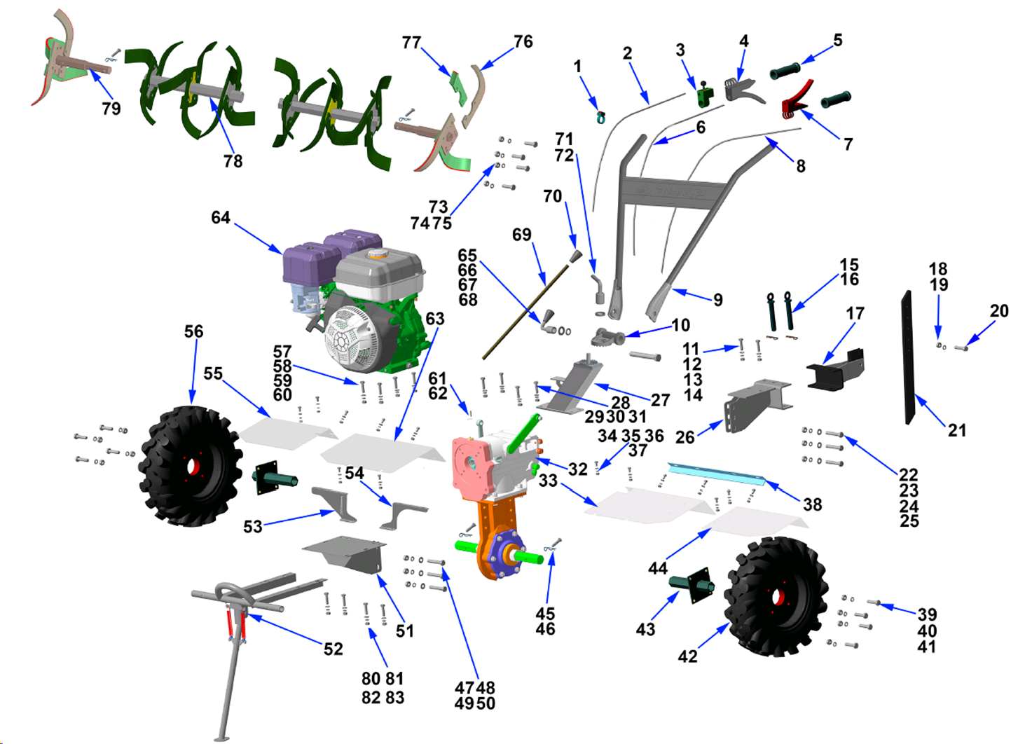 ЗУБР 9 л.с., мотоблок с ВОМ (МТШ-600) - посмотреть вариант разборной схемы