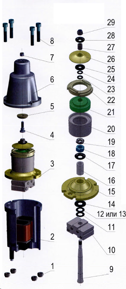 ЗУБР Родничок-Н, 10 м, вибрационный насос с нижним забором (НВН-10) - разборная схема