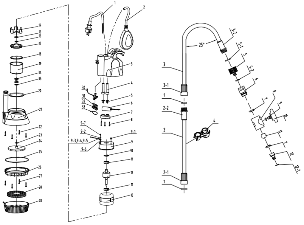 ЗУБР 300 Вт, дренажный насос для резервуаров (бочковой) (НПБ-300) - посмотреть вариант разборной схемы